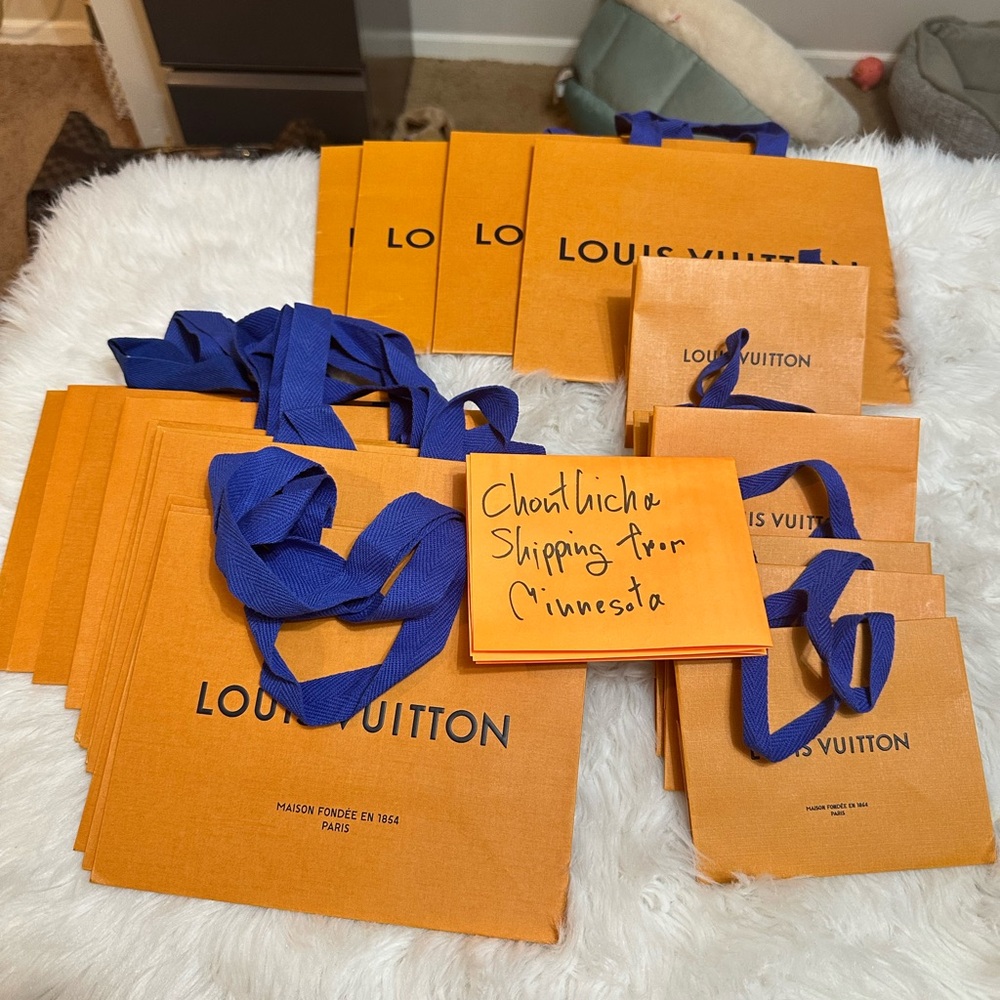 Louis Vuitton Bold Orange Bags with Blue Handles